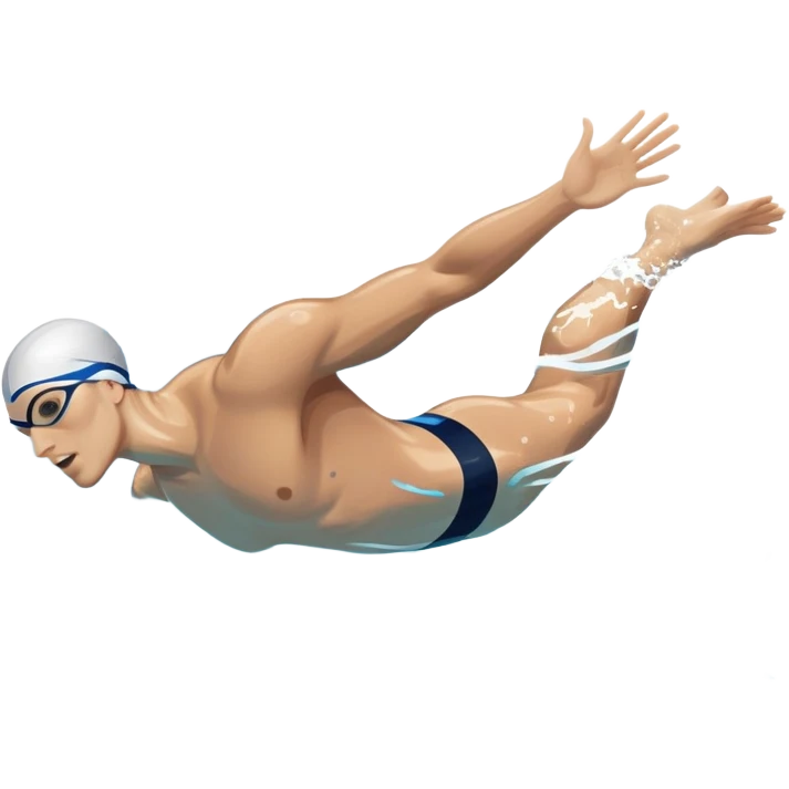 An icon showing a close-up of a swimmer's body gliding through clear pool water, with splashes around. The design includes the swimmer's arms and legs in motion, but faces are not visible. Transparent background highlights the grace and fluidity of swimming. emoji