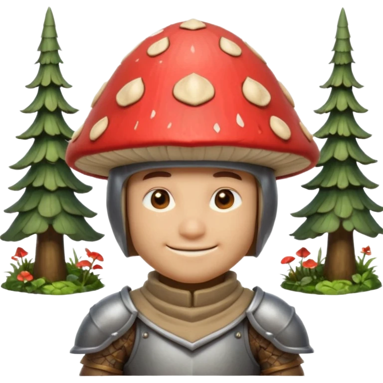 mushroom knight portrait, head and shoulders only, helmet made entirely of a large mushroom cap, textured mushroom surface, tiny fantasy armor collar, heroic smile, magical forest vibe, 3D cartoon, mobile game icon style, clean background, no text, no watermark
 
 emoji