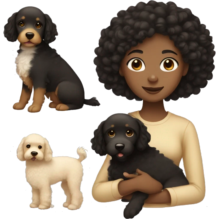 Black hair girl with brown eyes holding a beige golden doodle emoji