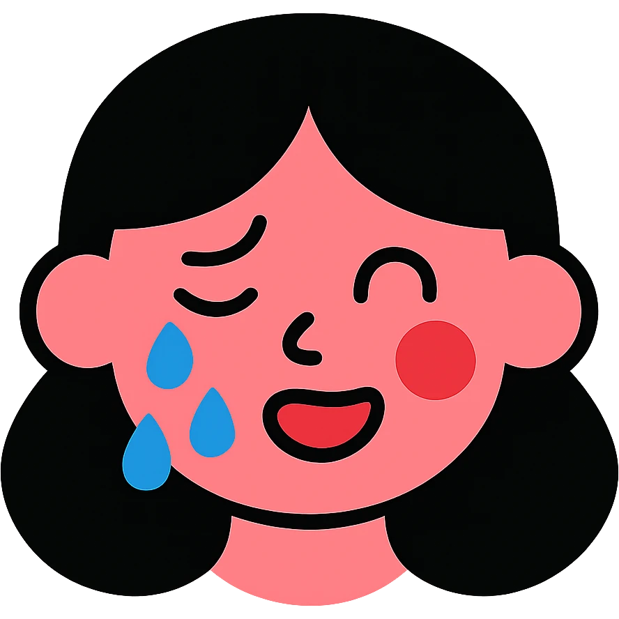 pembe ağlayan ve gülen, siyah saçlı kız emoji
