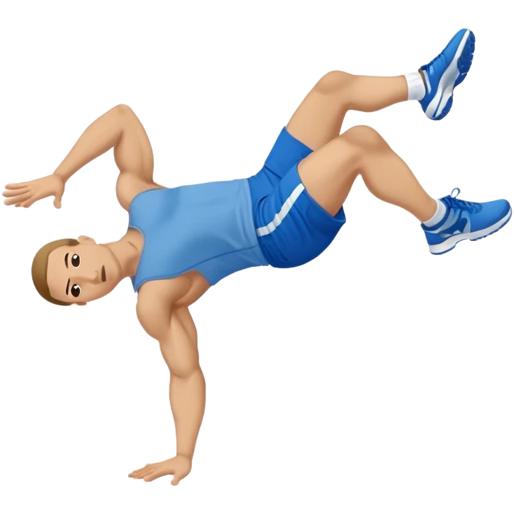 side-view of guy in blue shorts doing decline crunches emoji