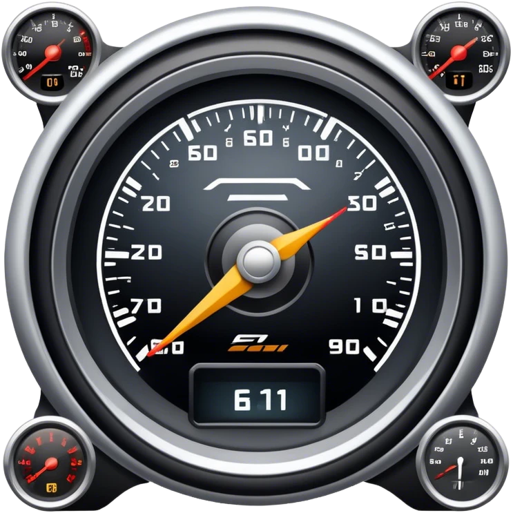 An icon showing a racing game interface, inspired by Grand Turismo. The design features a garage with a selection of high-performance cars, along with race track visuals in the background. Speedometer, lap timer, and other HUD elements add to the excitement. Transparent background emoji