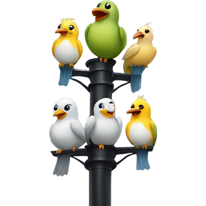 five birds on a lampost cable emoji