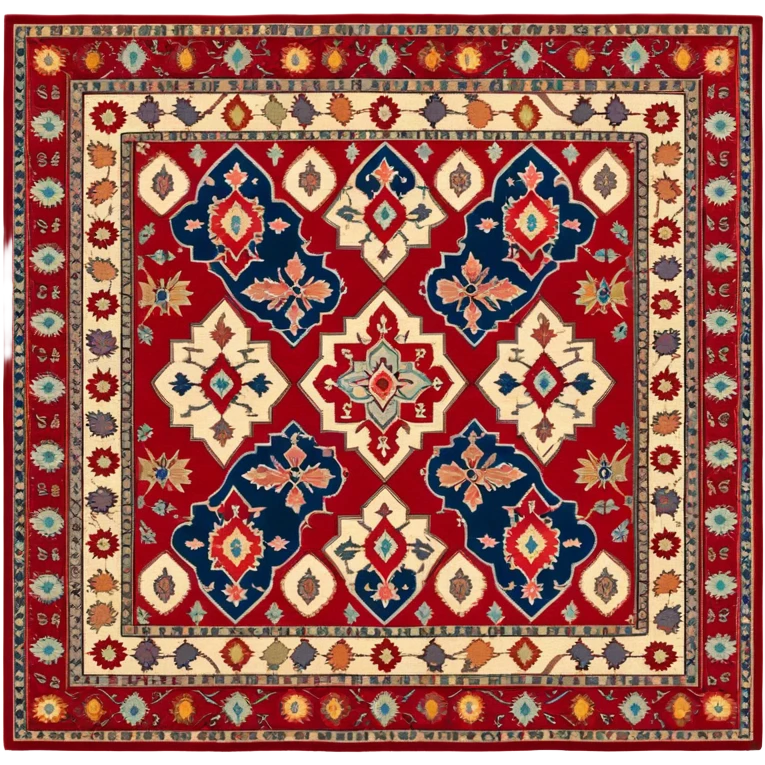 Cinematic Realistic depiction of a richly patterned Turkish carpet, rendered with exquisite details and vibrant colors, set against a soft, warmly lit background that emphasizes its artisanal craftsmanship emoji