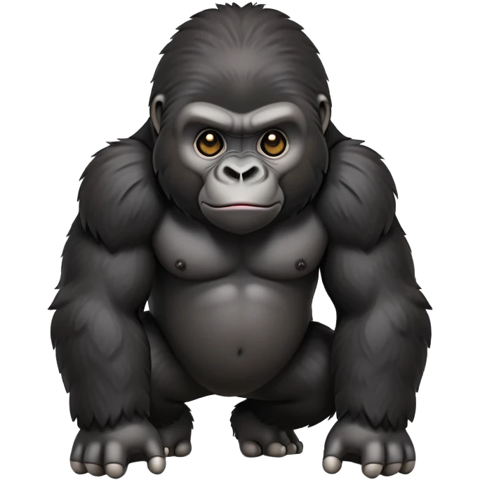 cinematic-cute gorilla-realistic-full-body-on all fours-emoji,-exuding-strength,-thick-dark-fur-in-the-light,-head-tilted-dramatically,-deep-dark-eyes-filled-with-intense-intelligence,-simplified-yet-realistic-focused-features,-highly-detailed,-glowing-with-an-almost-sarcastic-glow emoji