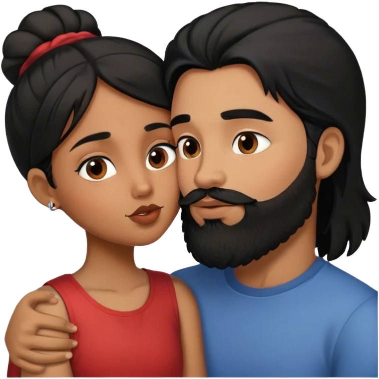 brown girl with black hair kissing boy with black  hair  and beard kissing  emoji