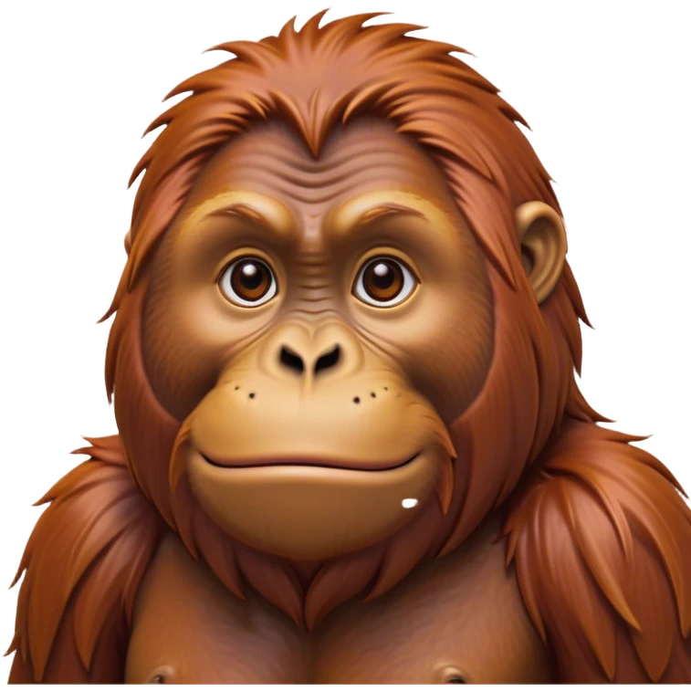 Cinematic Noble Orangutan Portrait Emoji, Poised and regal, with a robust, thoughtful build and deep, soulful eyes framed by rich, textured fur, Simplified yet sharp and sophisticated features, highly detailed, glowing with a soft, earthy glow, high shine, intelligent and contemplative, stylized with an air of ancient wisdom, focused and commanding, soft glowing outline, capturing the essence of a watchful and confident guardian that appears ready to step out of the screen with timeless authority! emoji