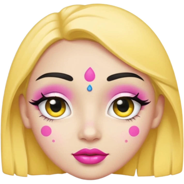 Yellow face with cute eyes pink lips and black dot shaped bindi emoji