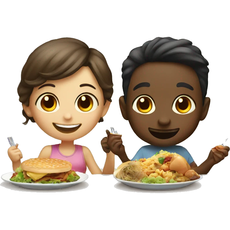 smiling boy and girl enjoying food emoji