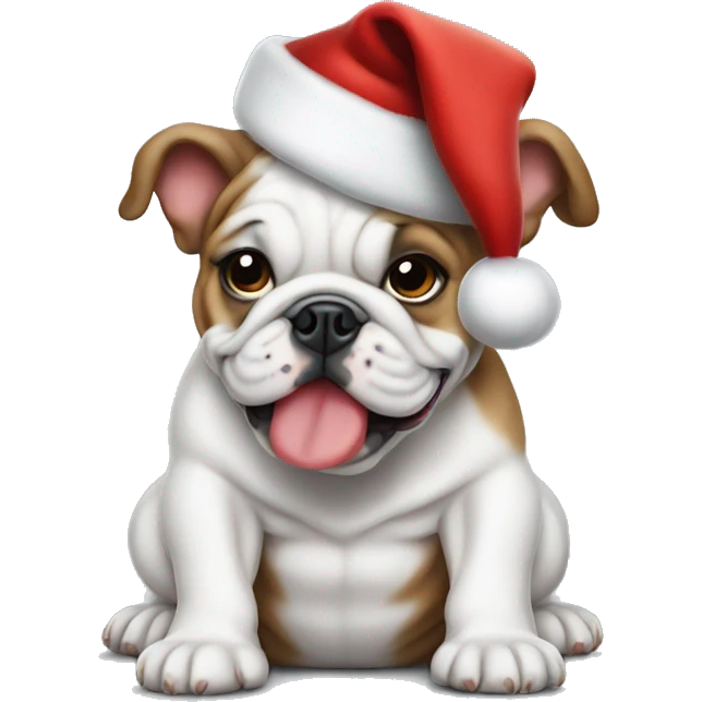 Bulldog puppy wearing Santa hat emoji