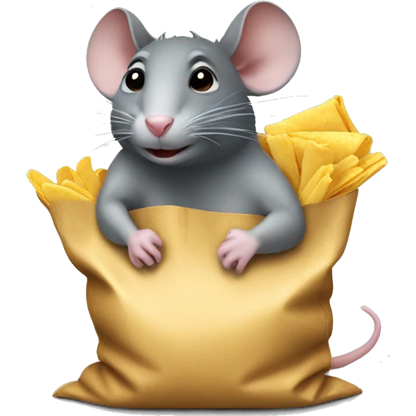 A rat holding a bag of chips emoji