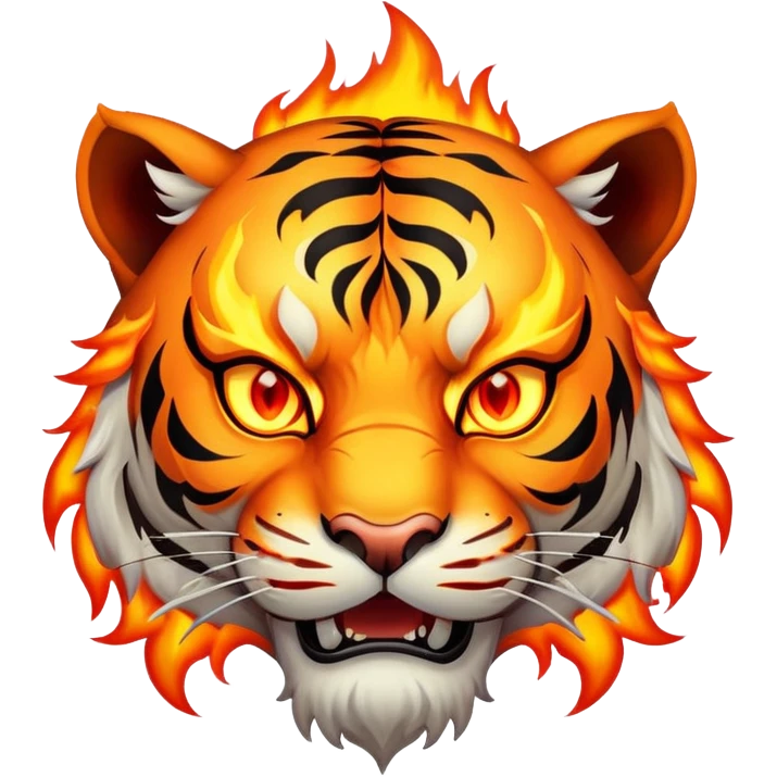 fire elemental tiger face with flames and burning orange eyes for Twitch emote emoji