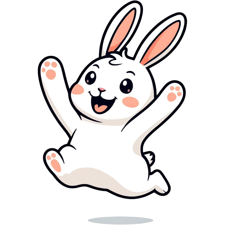 happy joyful bunny jumping into the air emoji
