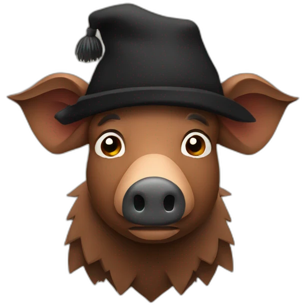 Sad brown boar with black winter hat emoji
