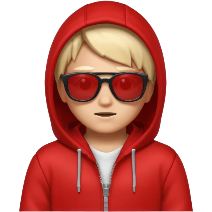 Roblox avatar with a red hoodie and sunglasses, looking mysterious and mischievous emoji