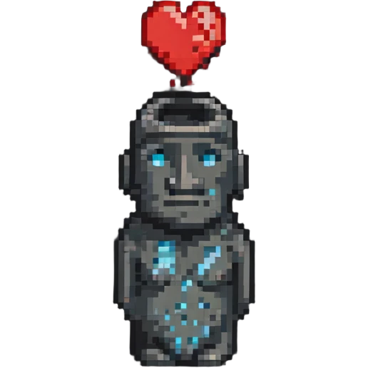 smiling moai emoji with a broken heart next to it emoji