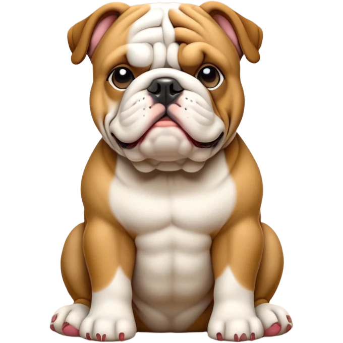 cinematic-[english bulldog]-realistic-full-body-sitting-emoji,-tail-resting-loosely-beside-its-paws,-head-tilted-dramatically,-sleek-[fawn]-fur,-simplified-yet-realistic-focused-features,-highly-detailed,-glowing-with-an-almost-sarcastic-glow emoji