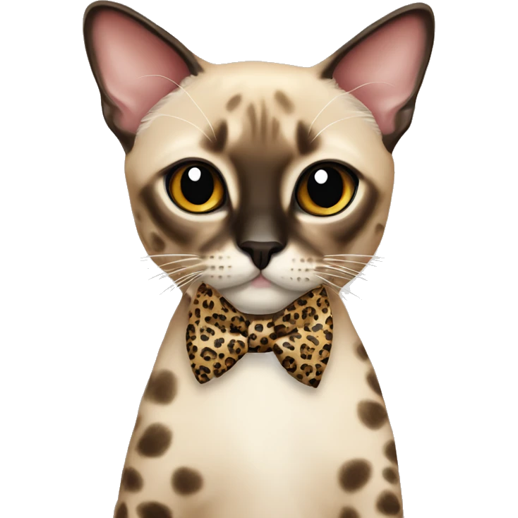 Siamese cat with leopard print bow tie emoji