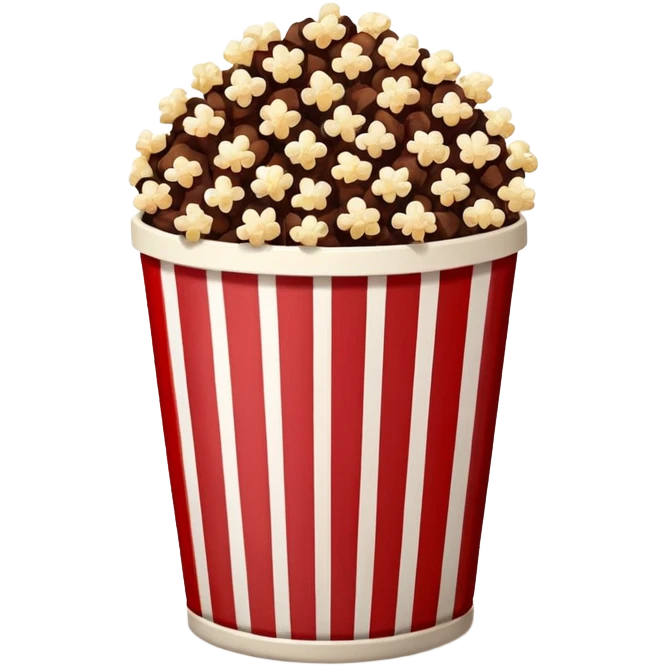 Chocolate brown popcorn in a paper jar with red and white vertical lines emoji