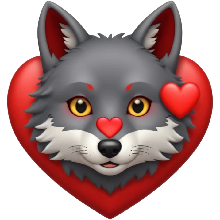 cute dark grey wolf head inside heart emoji