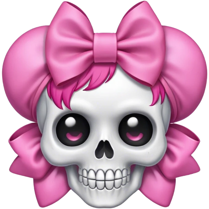 cartoony skull wearing pink hairbow emoji