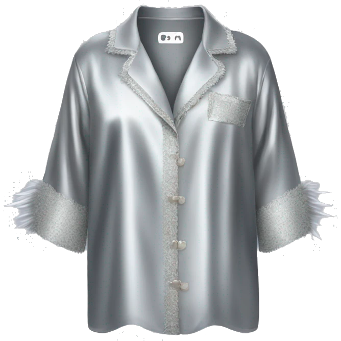 Silver silk Pyjamas with feathers on the trims  emoji