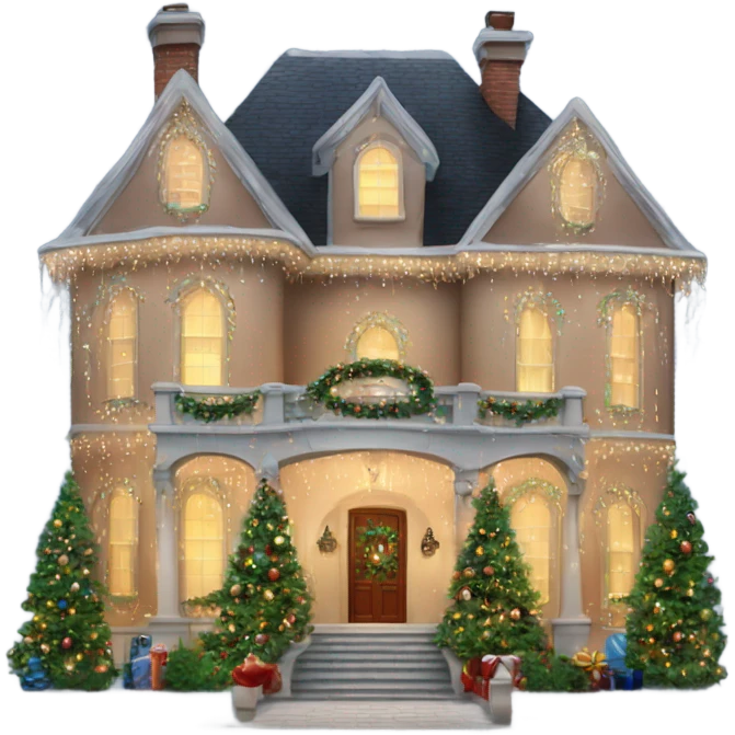 very large mansion decorated with fancy Christmas lights and lots of Fancy decorations emoji
