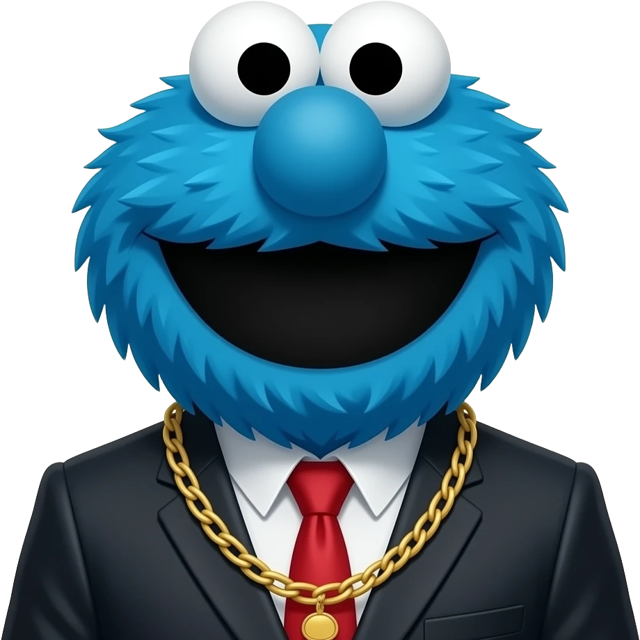 Thug-Life gangster of Elmo: Cookie Monster: Blue, fuzzy  female emoji