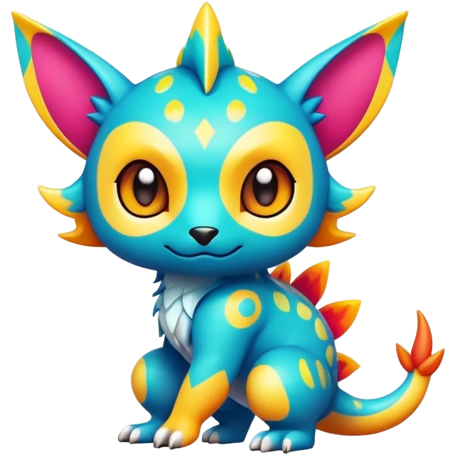 Exotic colorful chibi Fakémon-creature with random markings emoji