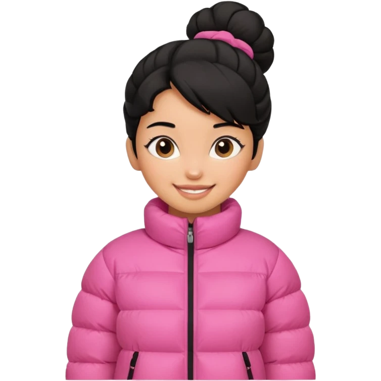 A caramel skinned girl that’s has puffy black hair with her hair up skinny and wears a pink puffer coat emoji
