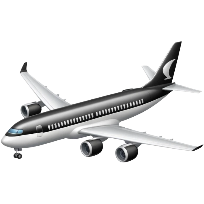 A commercial airplane that is black and white emoji