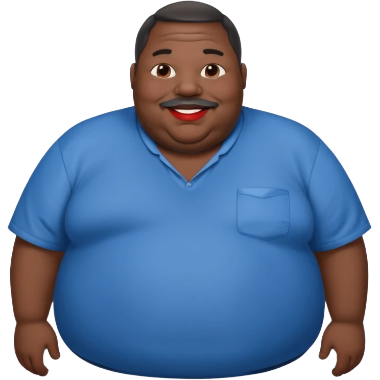 an extremely obese black man with giant red lips wearing a blue an gray shirt emoji