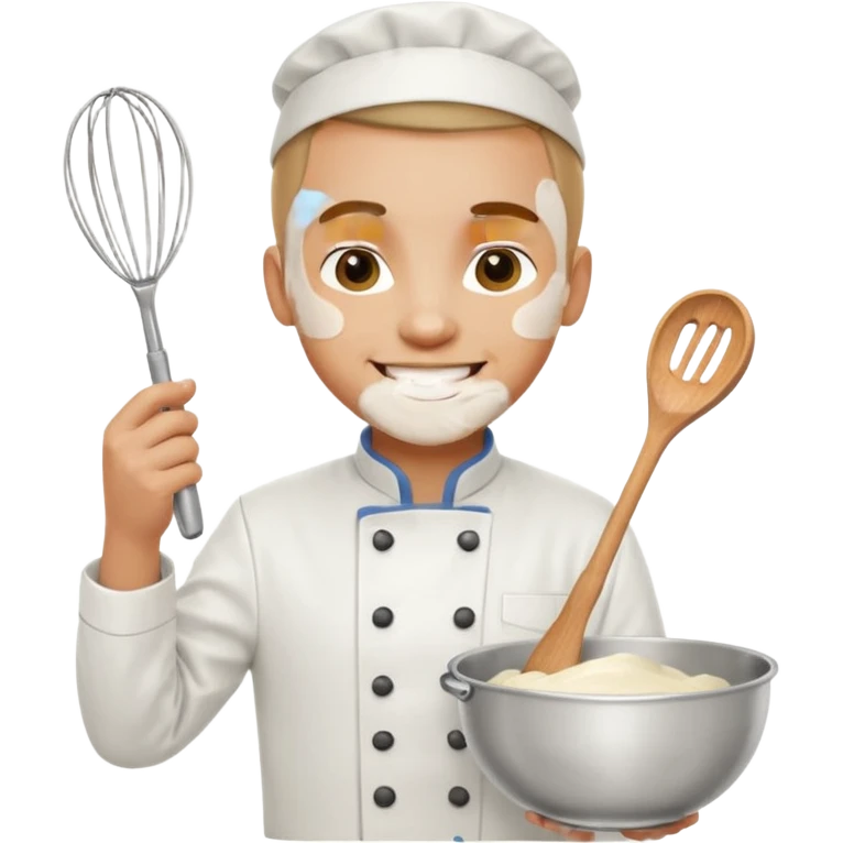 Male Young Pastry Chef – smiling, holding whisk and mixing bowl. emoji