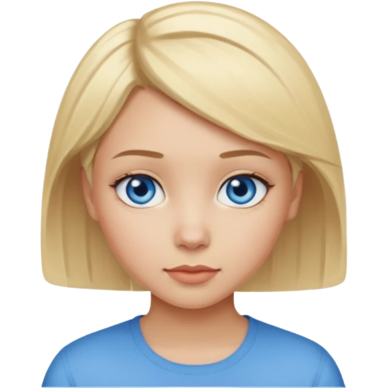 a girl light skin with blue eyes, blonde short hair and pretty emoji
