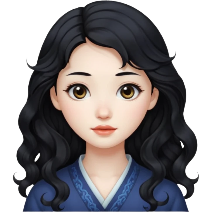 Beautiful girl,Black hair,wavy hair，long hair,Black eyes,Chinese emoji