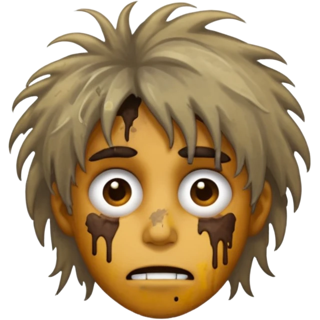 very dirty looking homeless person very very dirty and smelly looking face only, not old with stains everywhere and messy hair and lots of stains on face emoji