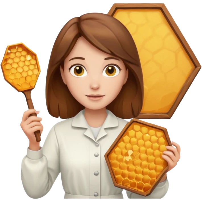 female bee keepers with brown hair, white outfit,  emoji