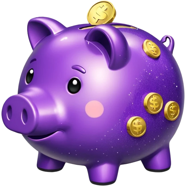 money in a glitter purple piggy bank emoji