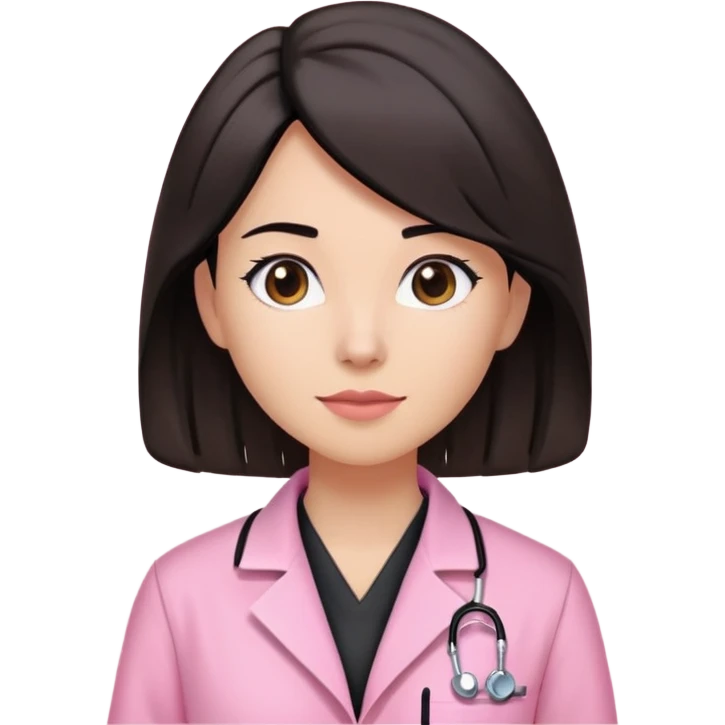 Mulher de cabelos pretos na altura do ombro e de jaleco rosa  emoji