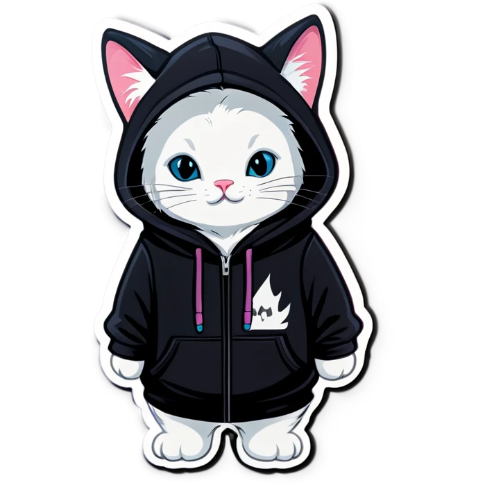 White cat pencil with a black hoodie  emoji