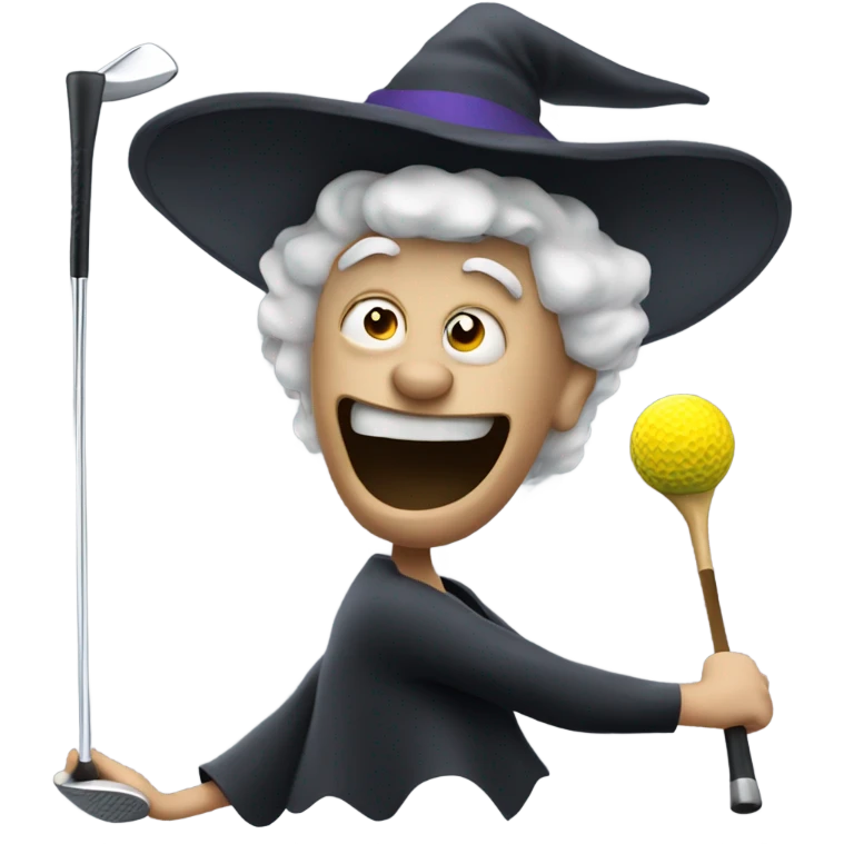 Evil Witch named Peter swinging a golf driver emoji
