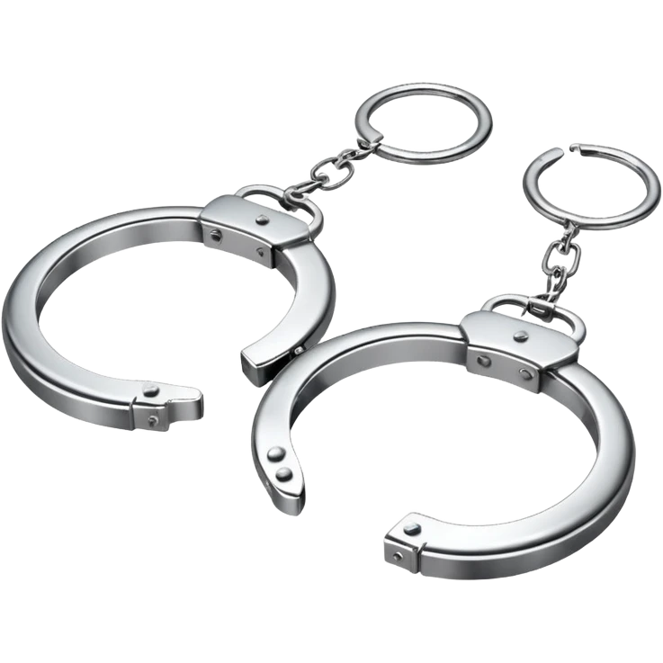 A pair of elegant handcuffs emoji made of silver chrome, smooth rounded design, glossy metallic reflections, luxury fetish aesthetic, minimal iOS emoji style, centered, clean white background emoji