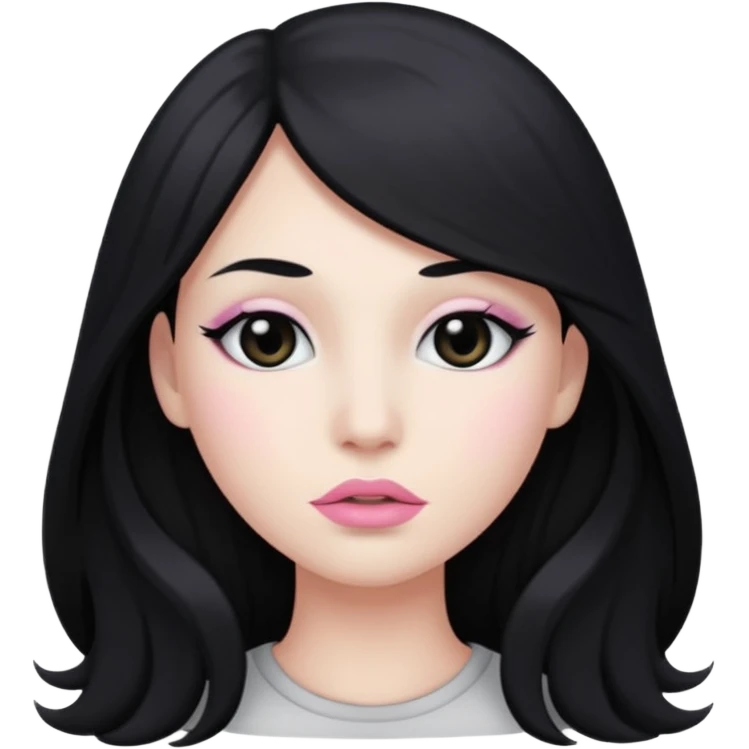 long hair black normal hair with black eyes, and white skin, white pinkish lip  emoji