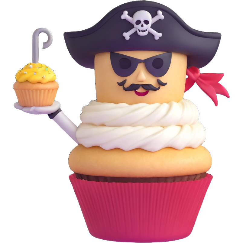 cupcake pirate with a hook hand emoji