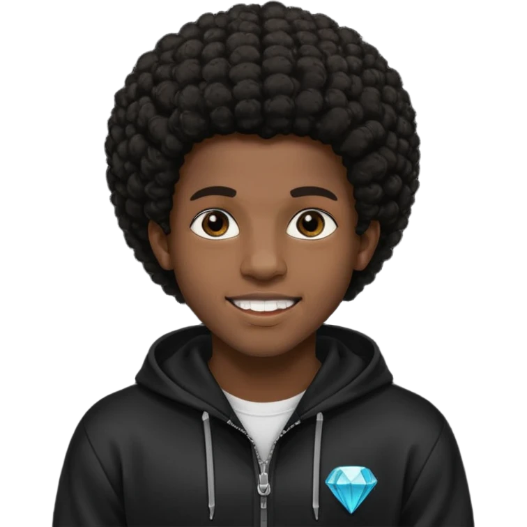 Black young guy who haves afro haircut ,zip hoodie and with a diamond grillz in her tooth emoji