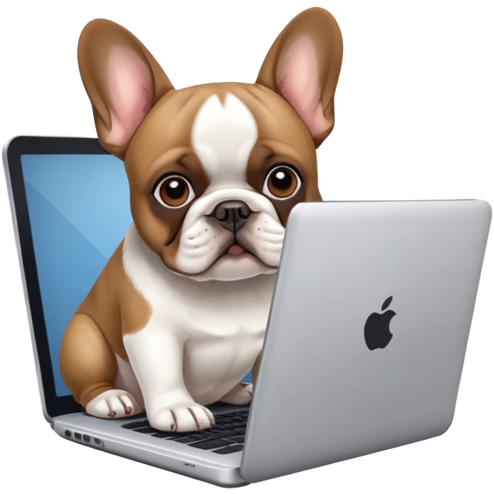 French bulldog behind laptop working emoji