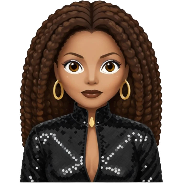 Janet Jackson with dark brown hair, black sequin outfit emoji