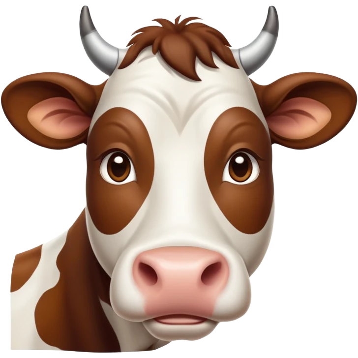 cinematic-noble-brown-and-white-cow-portrait-emoji,-poised-and-regal,-with-a-large,-sturdy-build-and-a-beautifully-patterned-hide-of-rich-brown-accented-by-crisp-white-patches,-deep-set-soulful-brown-eyes,-simplified-yet-sharp-and-sophisticated emoji