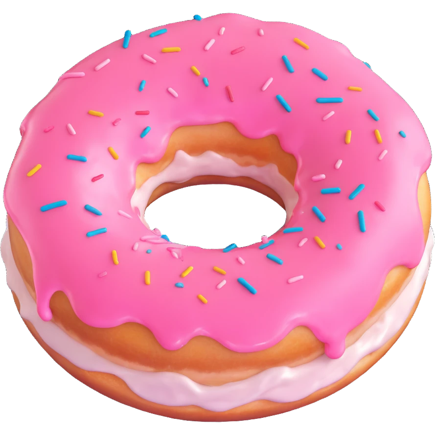 realistic glazed donut with pink icing, 3D style emoji