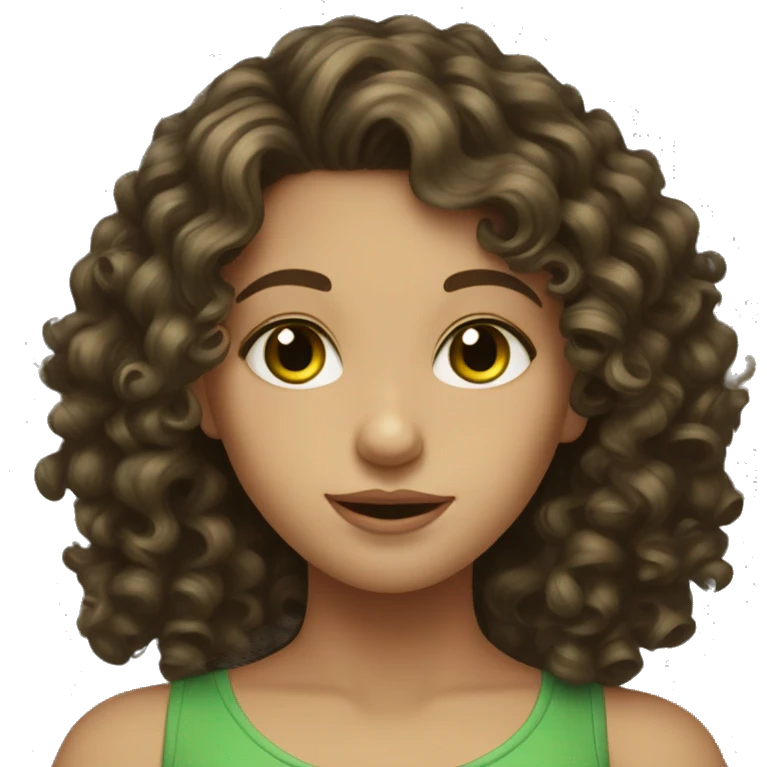 Brunette girl curly hair with green cheek conjure  emoji